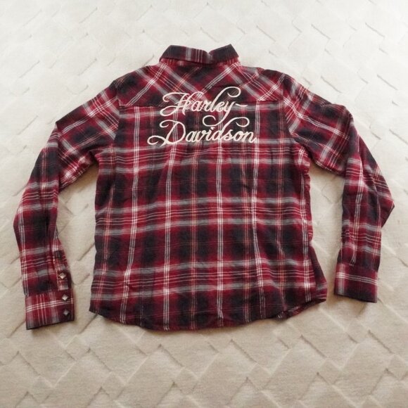 Harley-Davidson Red and Black Plaid Button Down Shirt - Picture 10 of 11